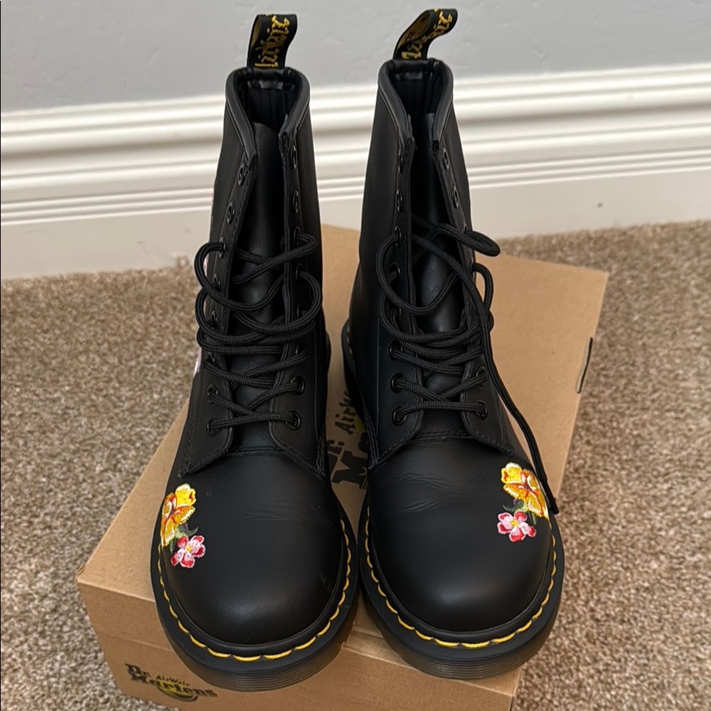 Dr. Martens Black Floral Women's Boots